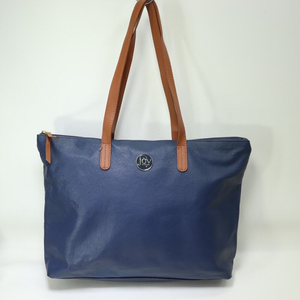Joy Mangano Leather Tote Handbag L Blue Pebble Shopper Shoulder Market Bag Lined
